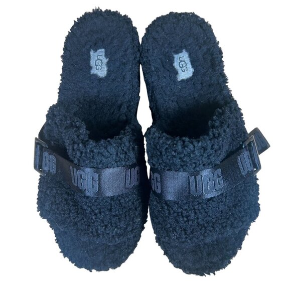 UGG Fluffita Slide Sandals Women's Size 10 in Black Excellent Preloved Condition - Picture 3 of 10